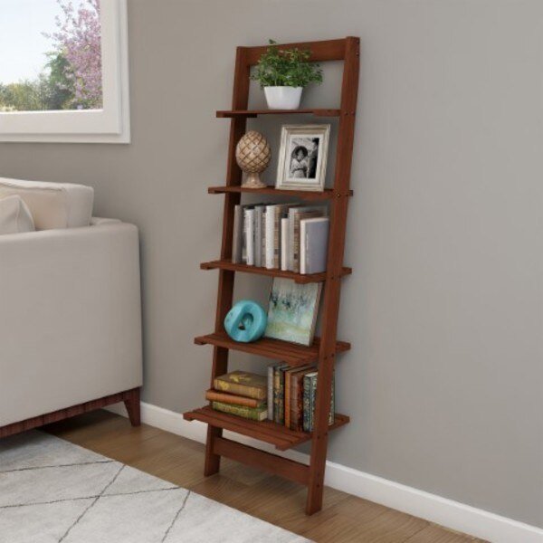 Hastings Home 5-Tier Ladder-Style Bookcase, Walnut, Hastings Home, Mfr#: 450259QLH